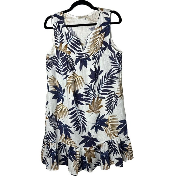 LUNGO L'Arno Size XS Shift Dress Made in Italy Linen Tropical Ruffle Lagenlook - Picture 1 of 8